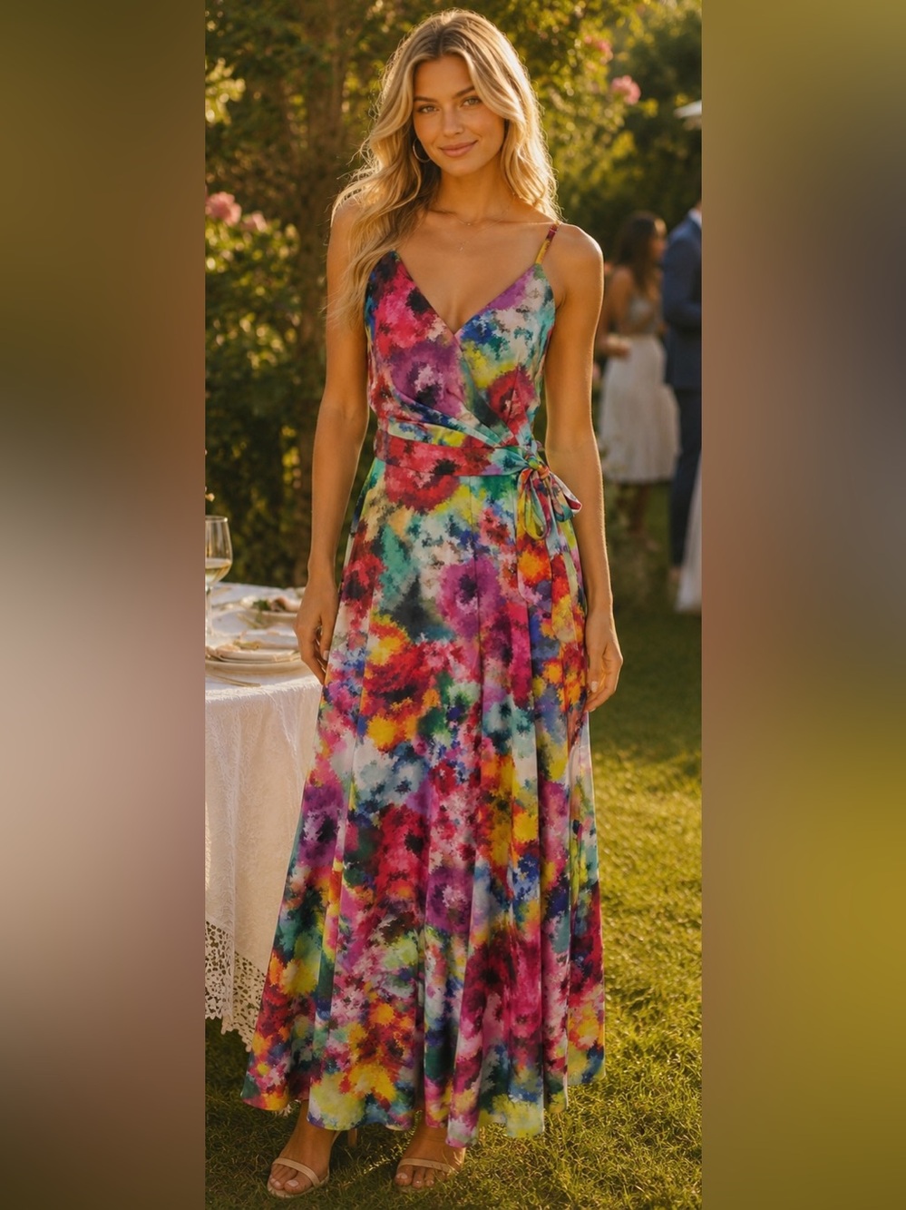 Nicole Miller New York Floral Maxi Wrap Dress S Watercolor Tie Waist Boho READ